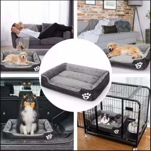 Rectangular Pet Bed – SQUARE Grey with Paws