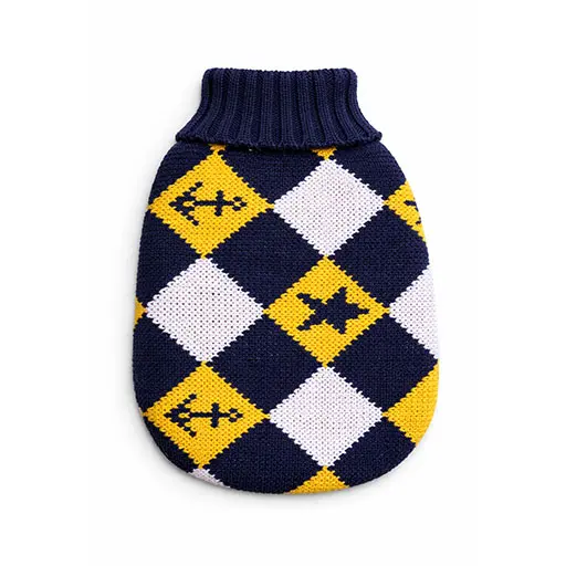 Argyle Knit Sweater - Navy Blue, Mustard Yellow and White