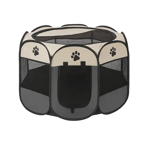 Pet Playpan (Foldable) – Beige & Grey