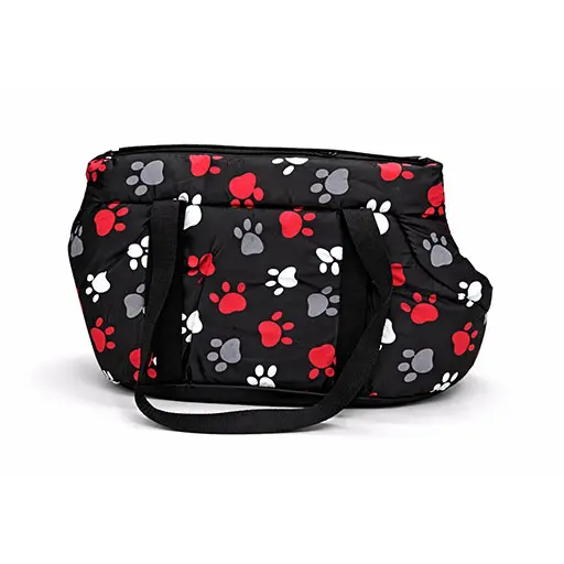 Pet Carrier Bag With Colorful Paw Prints - Black