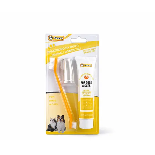 Pet Dental Care Kit for Dogs & Cats – Toothbrush + Beef Flavour Dental Gel 