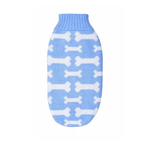 Knitted Dog Sweater – Bone Pattern Light Blue
