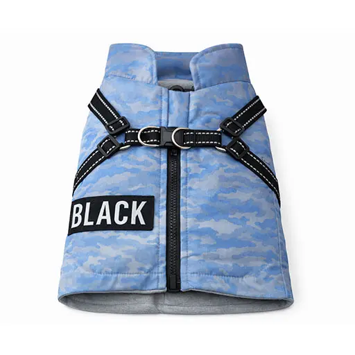 Camouflage Dog Jacket with Built-in Harness || Blue