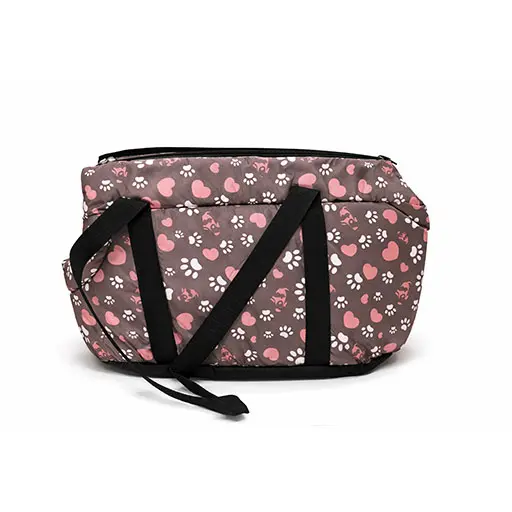 Pet Carrier Bag With Pink Hearts - Brown