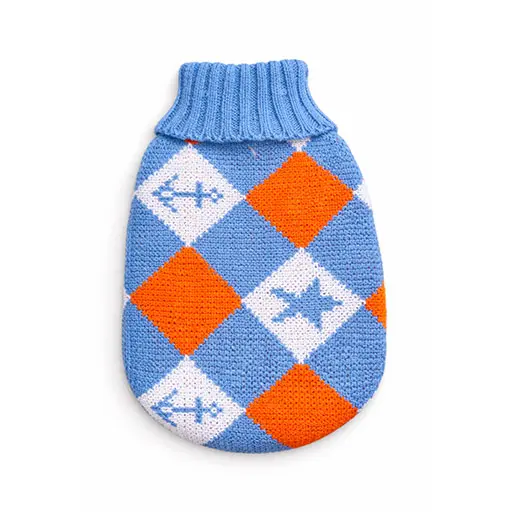 Argyle Knit Sweater – Sky Blue, Orange & White